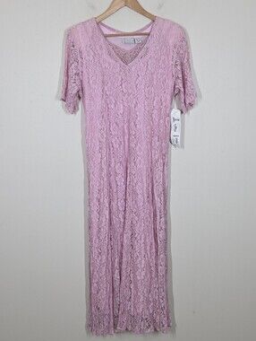 NWT Vtg Starina Pink Lace Maxi Dress L Romantic Boho Festival Hippie Cottagecore